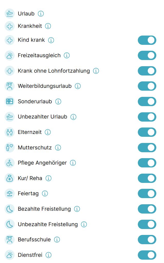 Abwesenheitsarten Einstellungen