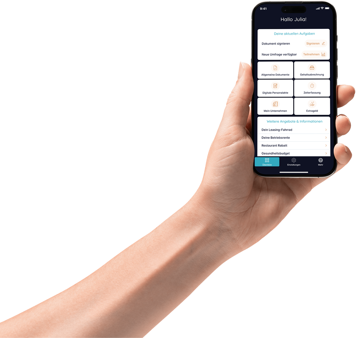Bild von einer Beplus Anwendung auf einem Smartphone in der Hand eines Nutzers