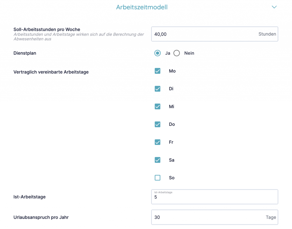 Wann und wie aktiviere ich die Dienstplan-Funktion im Arbeitszeitmodell? Bildschirmfoto 2025 09 24 um 16.52.42
